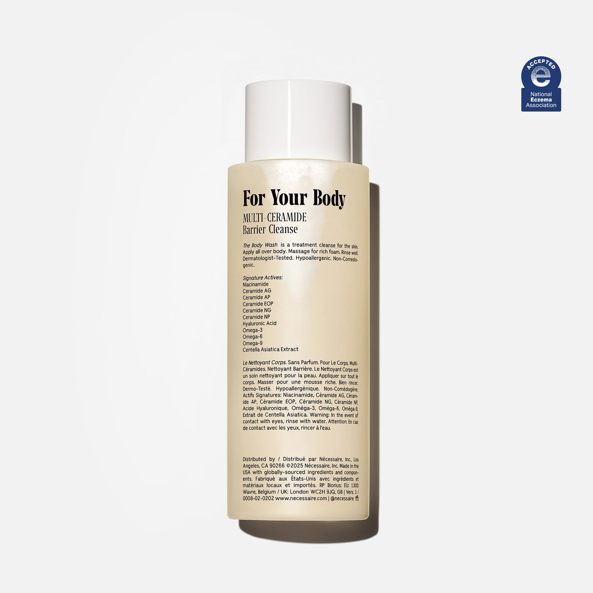 Nécessaire back label with ingredients list visible for ingredient transparency