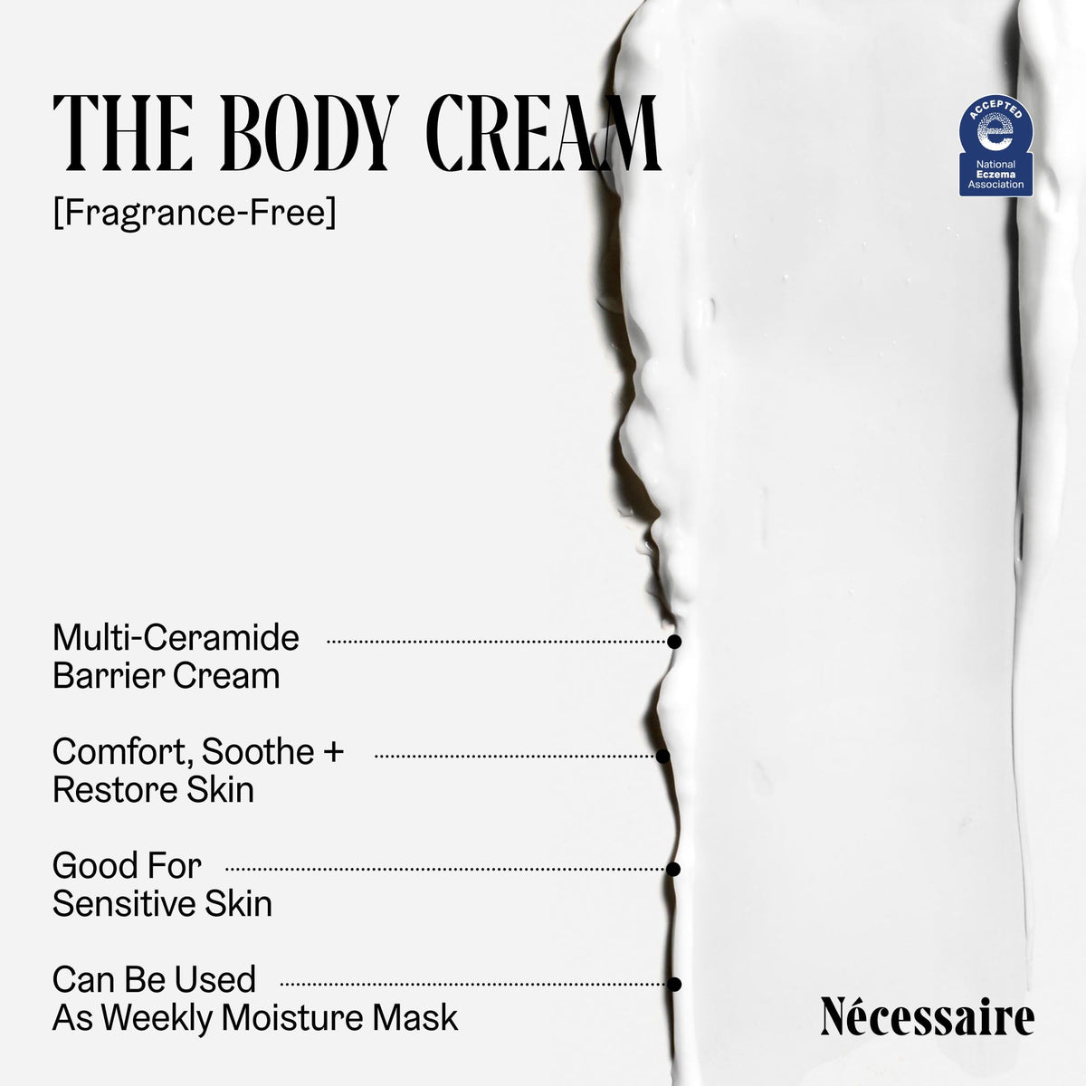 Nécessaire ingredient label close-up listing niacinamide and ceramides benefit