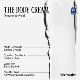 Nécessaire ingredient label close-up listing niacinamide and ceramides benefit