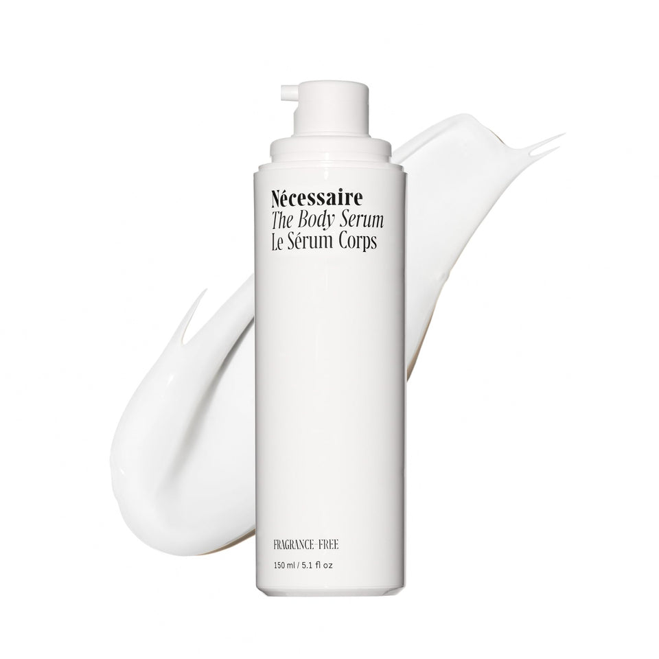 Nécessaire front bottle shot showing sleek label and clean design benefit of clear product info