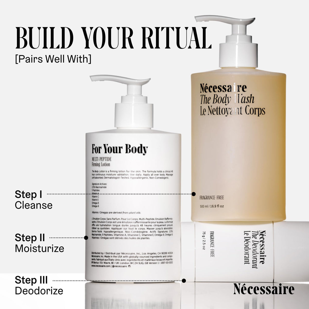 Nécessaire bottle paired with plant oils to show nourishing vitamin-rich sources