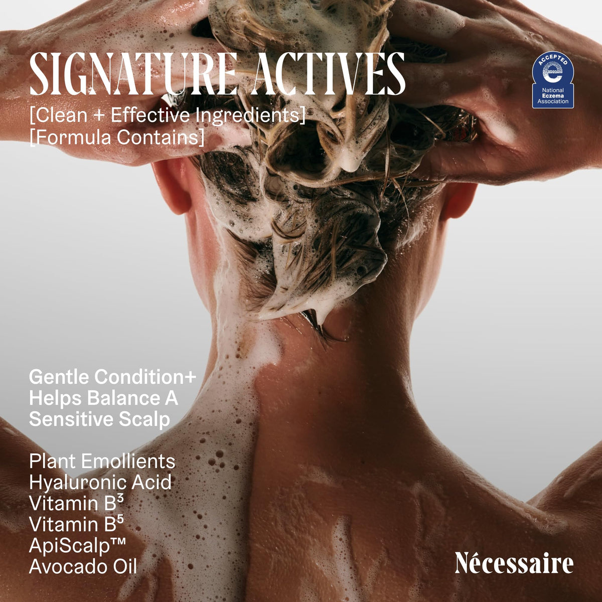 Nécessaire conditioner squeezed into palm showing ideal amount for application