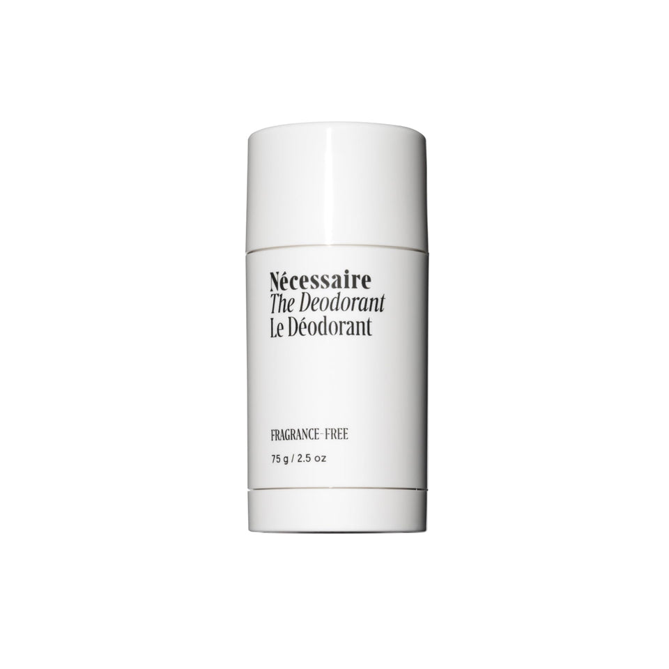 Nécessaire front view of deodorant stick showing clean packaging and benefit