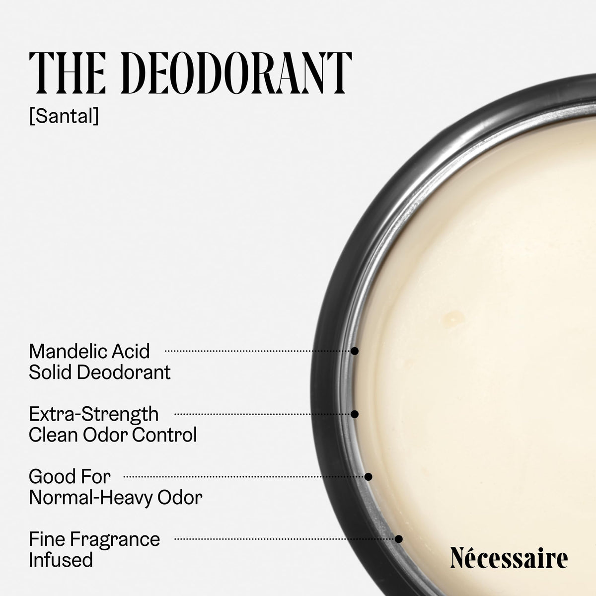Nécessaire ingredient label showing mandelic acid and zinc ricinoleate benefits