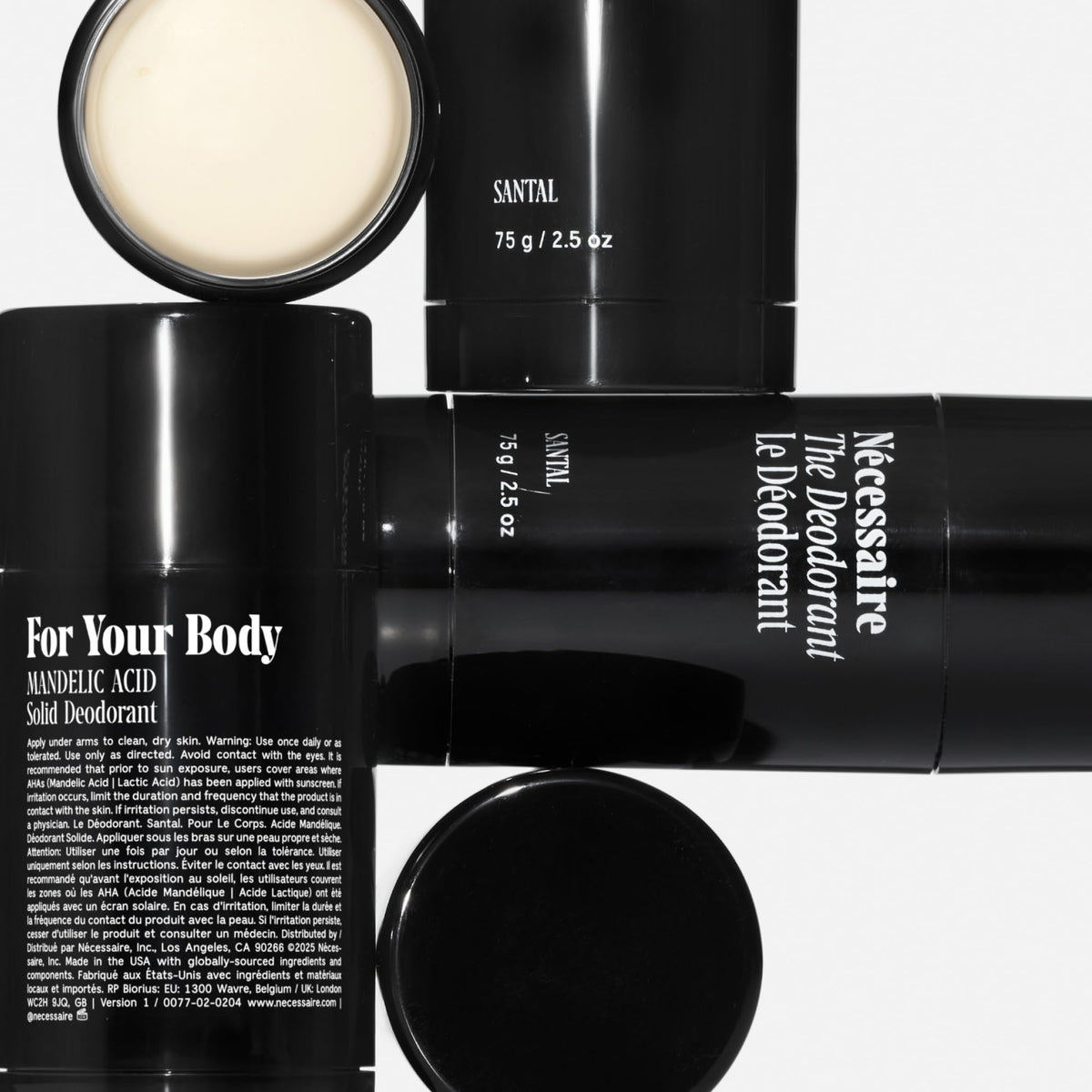 Nécessaire close-up of deodorant texture, smooth non-waxy finish for no residue