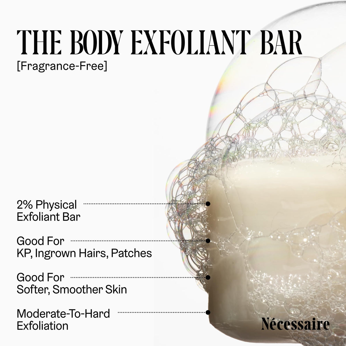 Nécessaire bar lathering in hand demonstrating gentle exfoliation and moisturizing