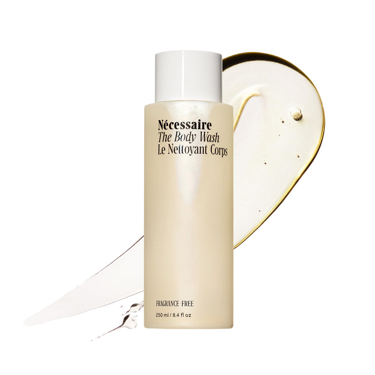 Nécessaire front bottle showing clean minimalist packaging and clear benefit
