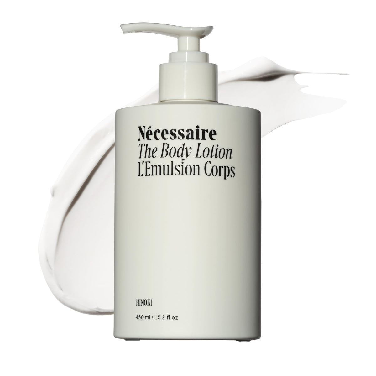 Nécessaire front bottle showing packaging and easy-pour pump for daily hydration