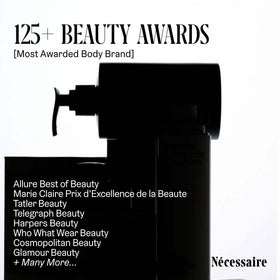 Nécessaire label closeup showing certifications and eczema-accepted advantage