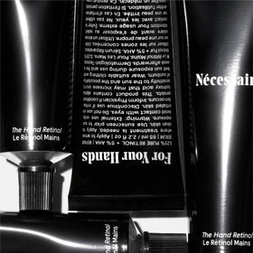 Nécessaire hand retinol ingredient callout highlighting retinol and AHA benefits