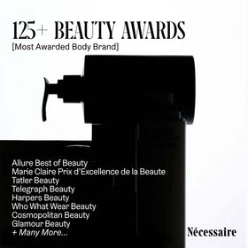 Nécessaire lotion in bathroom routine demonstrating daily hydration convenience