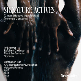 Nécessaire in-shower application on arm demonstrating gentle exfoliation benefit