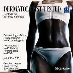 Nécessaire label detail highlighting peptides and niacinamide benefit