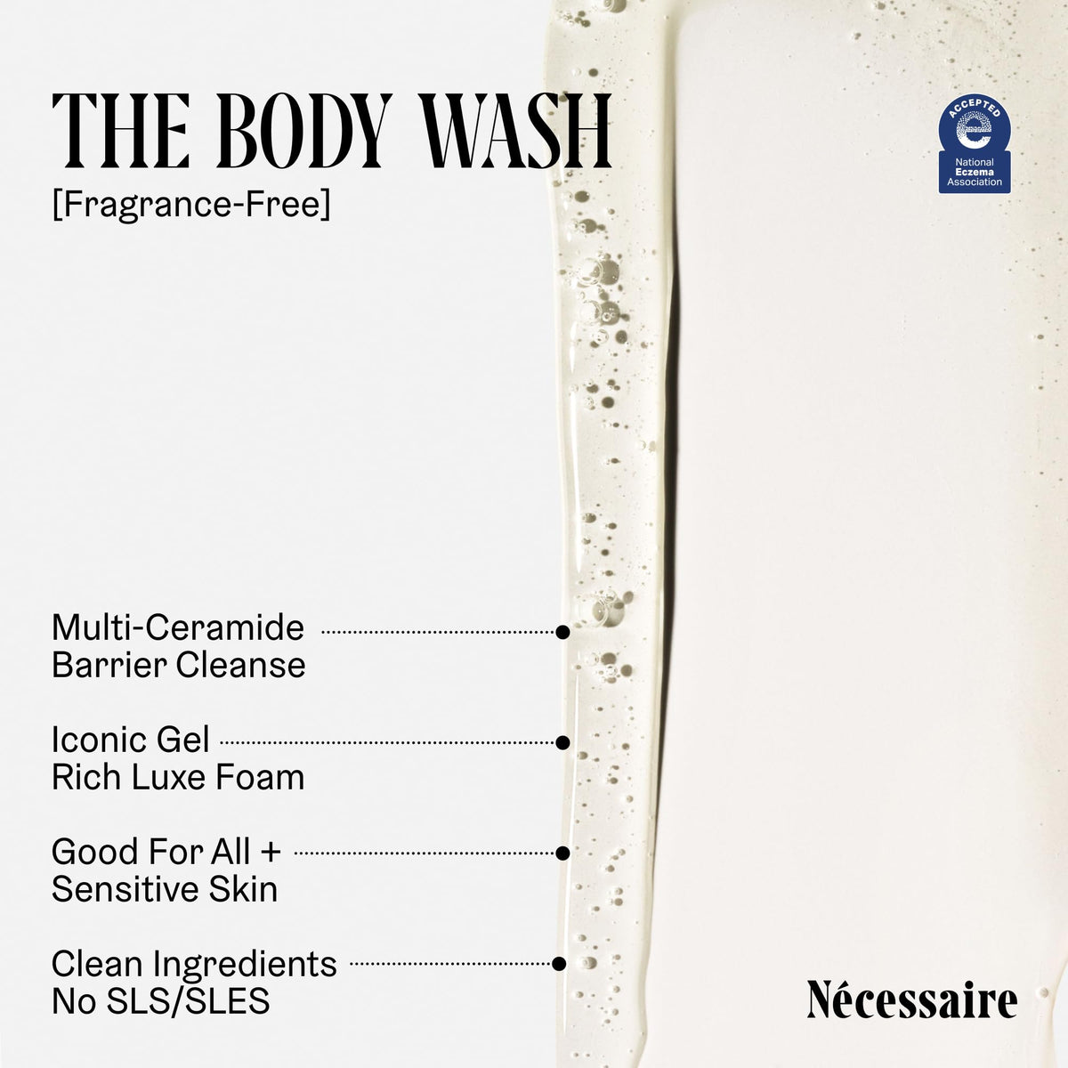 Nécessaire lather on arm demonstrating soft foam and easy rinsing benefit