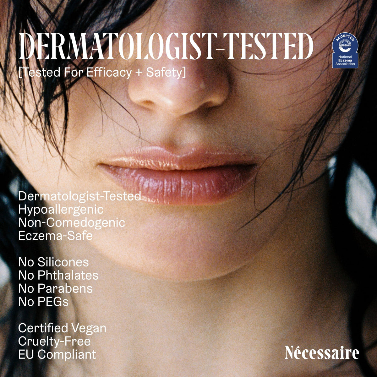 Nécessaire ingredient illustration highlighting hyaluronic acid, niacinamide and ceramides benefits