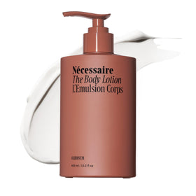 Nécessaire front pump bottle showing label and 15.2oz size, clear product benefit