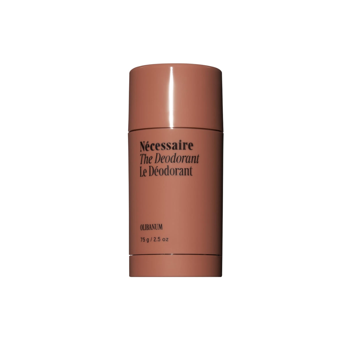 Nécessaire front view of deodorant stick showing branding and packaging benefits