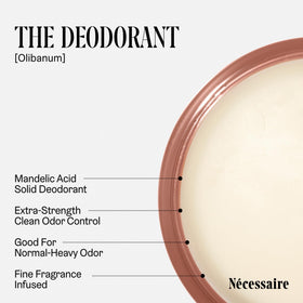 Nécessaire label detail highlighting ingredient benefits and aluminum-free claim