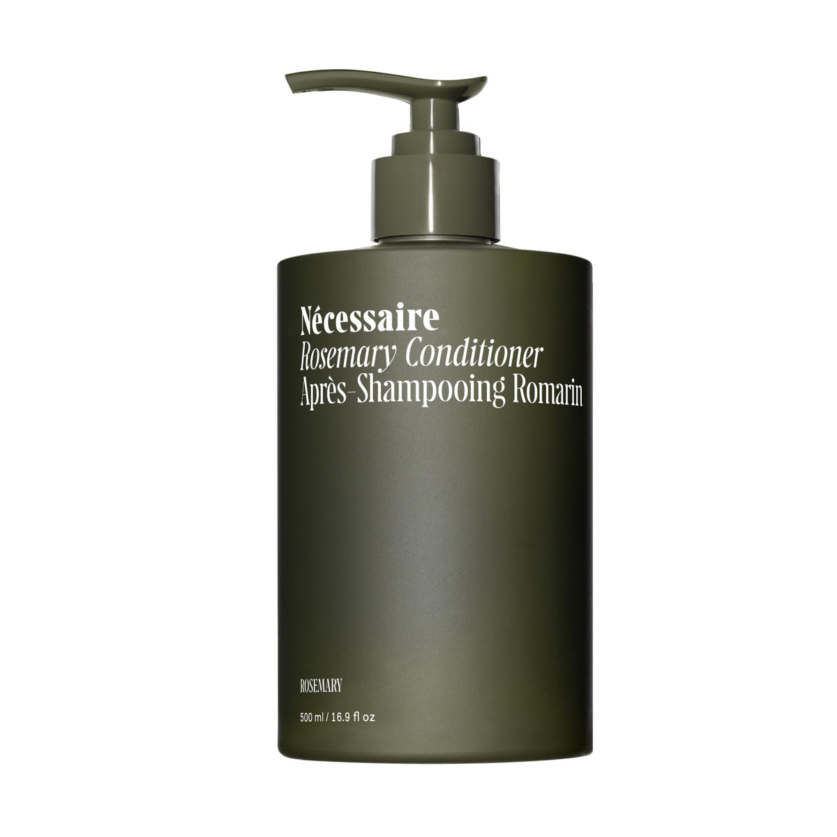 Nécessaire front bottle showing pump and label, organized presentation benefit