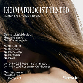 Nécessaire rosemary duo styled on bathroom shelf suggesting daily routine benefit