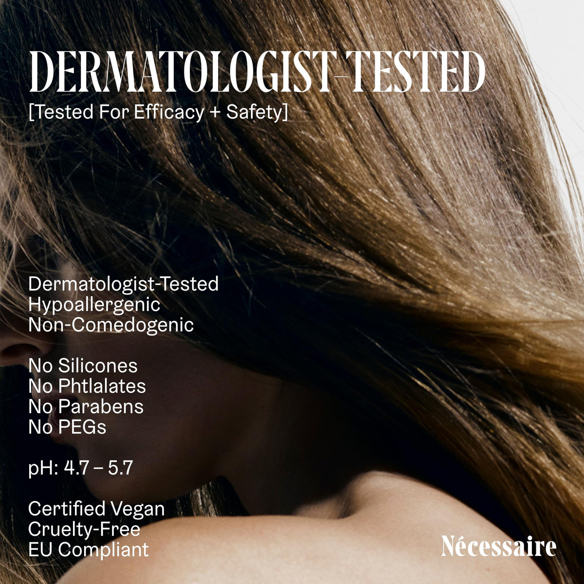 Close-up of Nécessaire ingredients label showing rosemary and Capixyl™ transparency