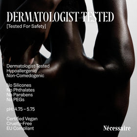 Nécessaire applied to chest and back showing non-comedogenic use