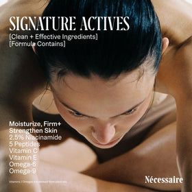 Nécessaire plant oils and vitamins visualization indicating nourishing ingredient benefits