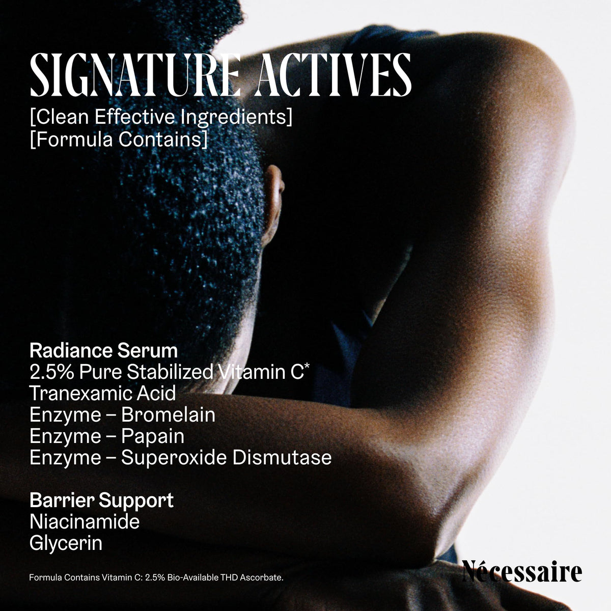 Nécessaire serum being smoothed on décolletage illustrating even application