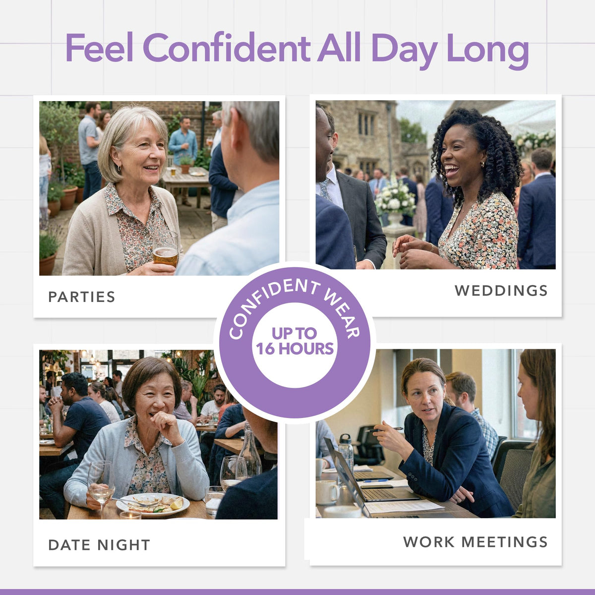 NECK LESS on model at wedding demonstrating longwear confidence