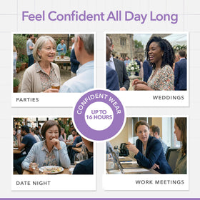 NECK LESS on model at wedding demonstrating longwear confidence