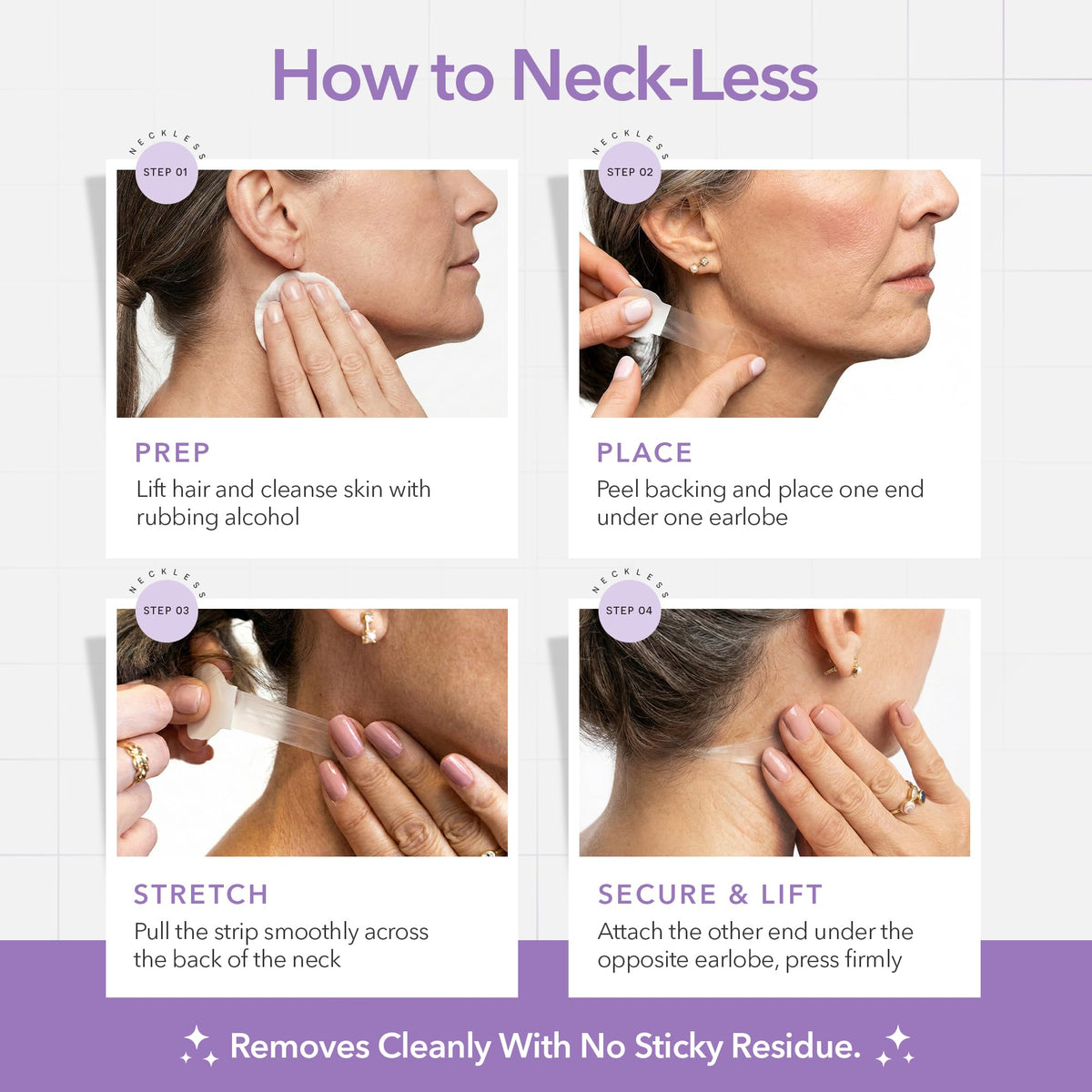 NECK LESS strips next to ruler showing precise size and coverage