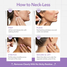 NECK LESS strips next to ruler showing precise size and coverage