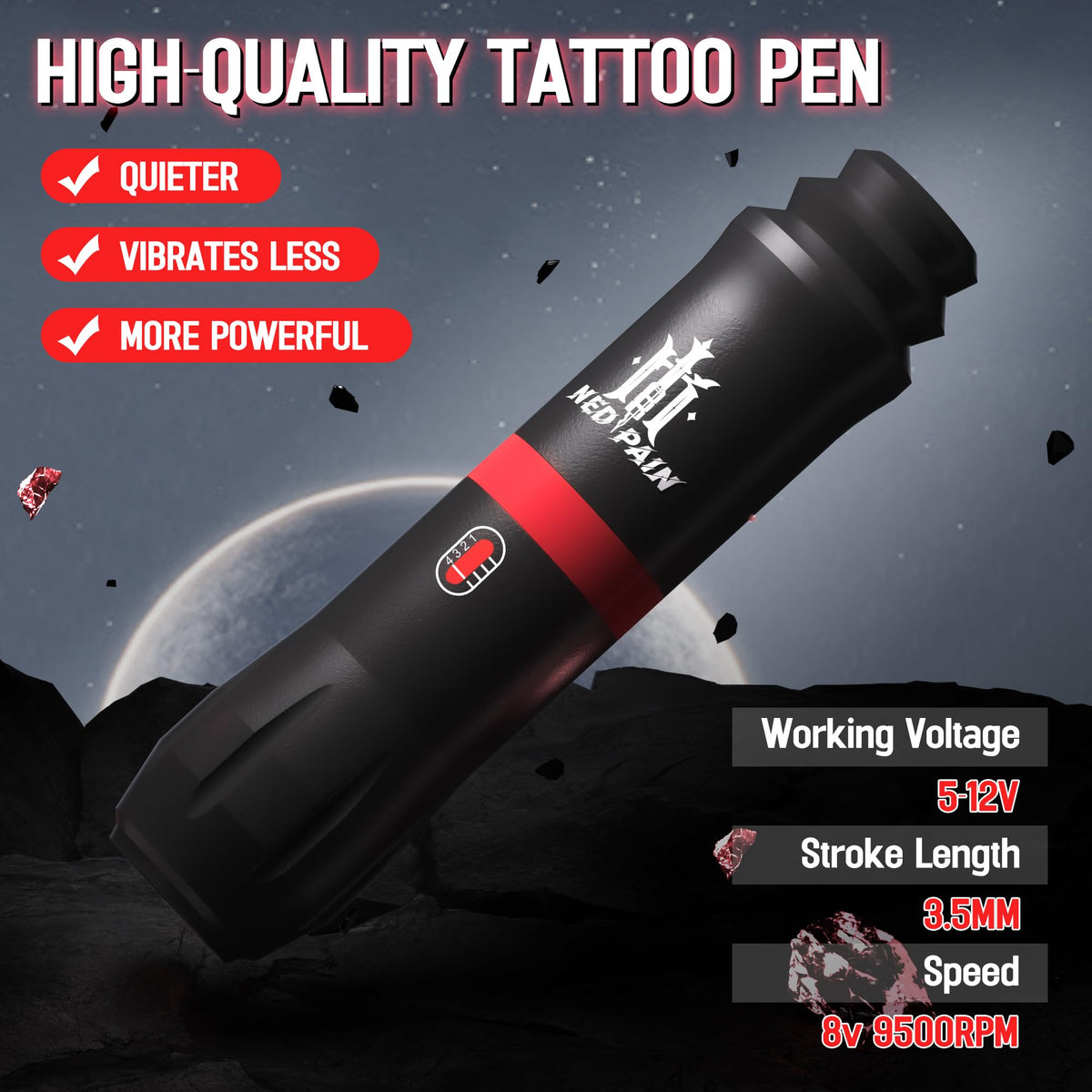 nedpain pen grip closeup highlighting aluminum finish and reduced hand fatigue benefit