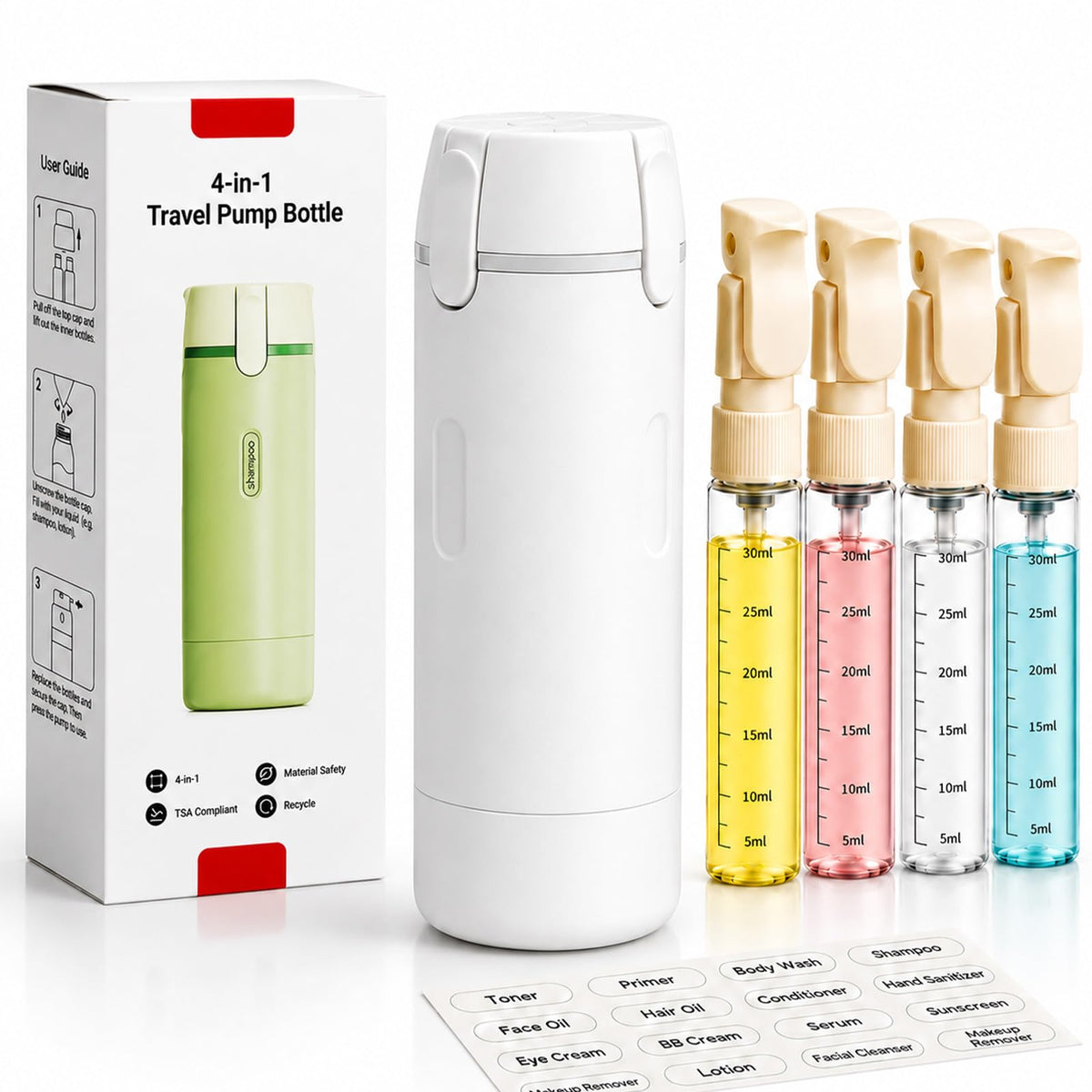 NEDUTACH front view compact dispenser showing four bottles and space-saving benefit
