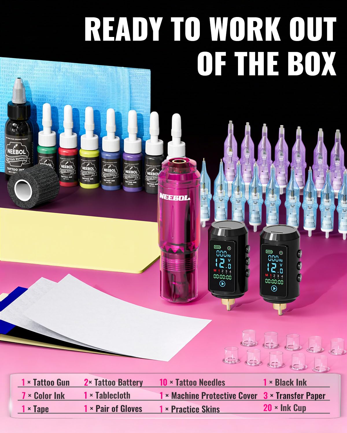 Neebol tattoo kit in artist workspace demonstrating portability and convenience