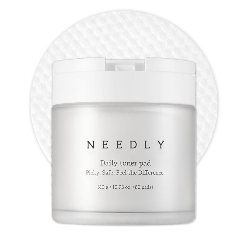 NEEDLY front packaging showing pad jar and label, highlights convenience