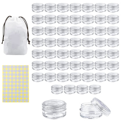 NEEMORE front view of clear acrylic sample jars showing neat stack and visibility benefit