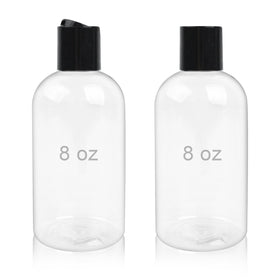 Neendohome front view of two clear 8oz bottles showing travel-ready ease
