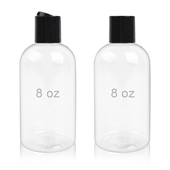 Neendohome front view of two clear 8oz bottles showing travel-ready ease