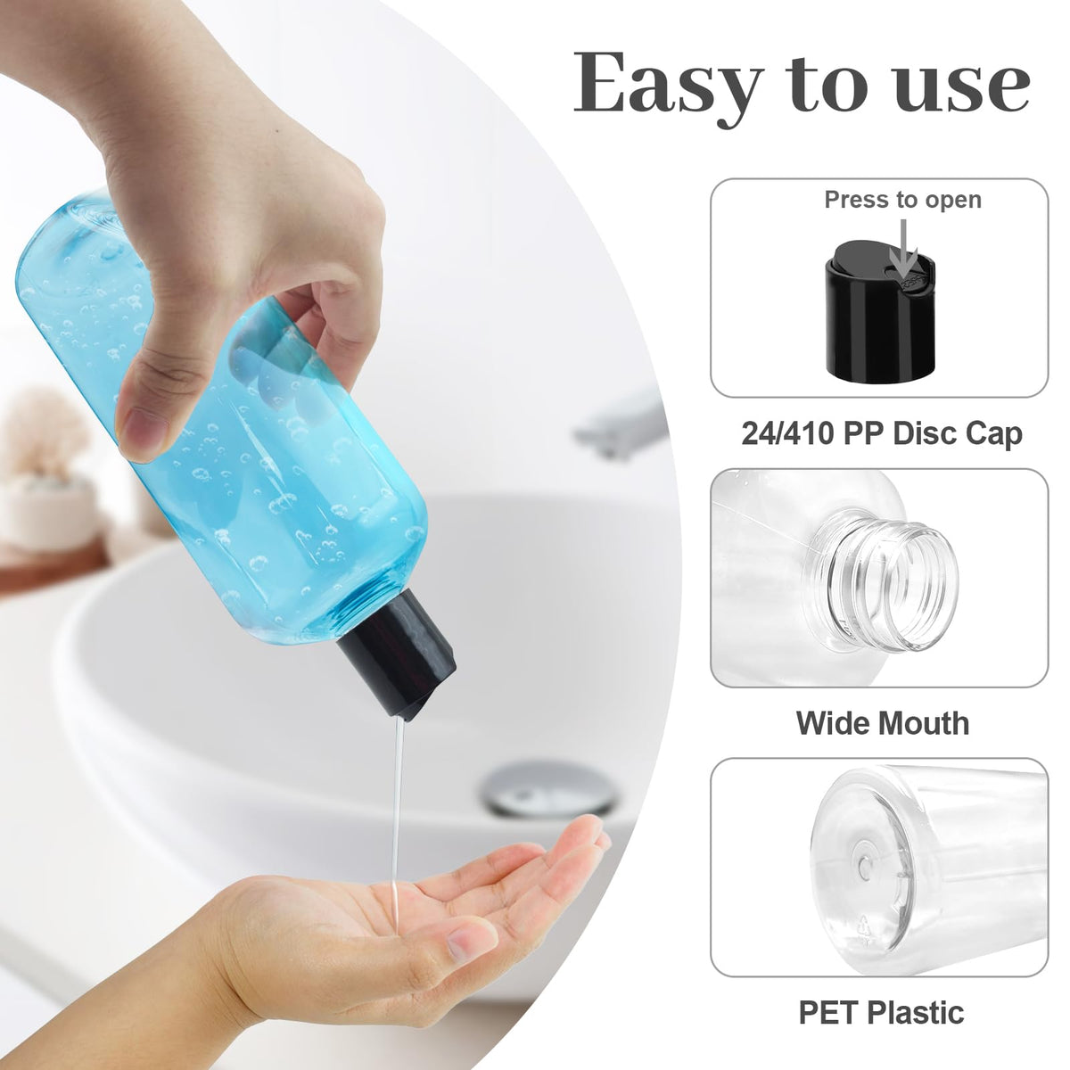Neendohome bottle being squeezed to dispense shampoo showing effortless use benefit