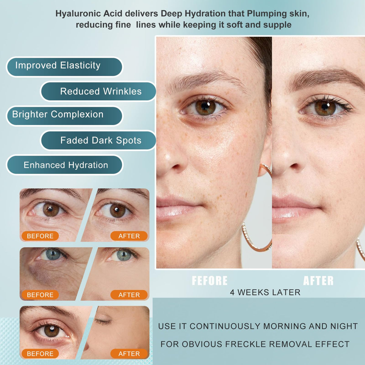 NEIOM ingredient label listing vitamin C hyaluronic acid peptides for ingredient transparency