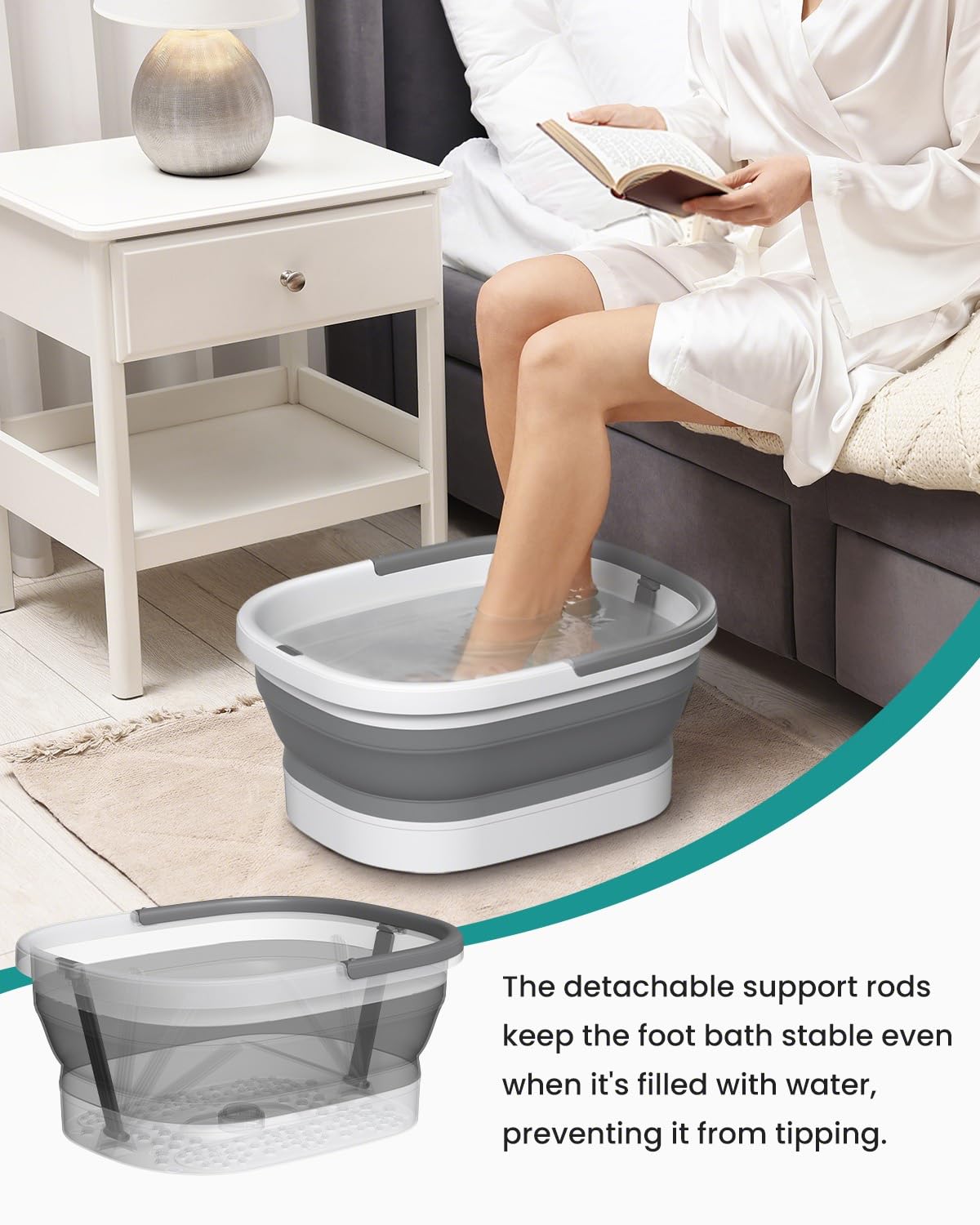 Nekteck basin in use with feet soaking for relaxation benefit