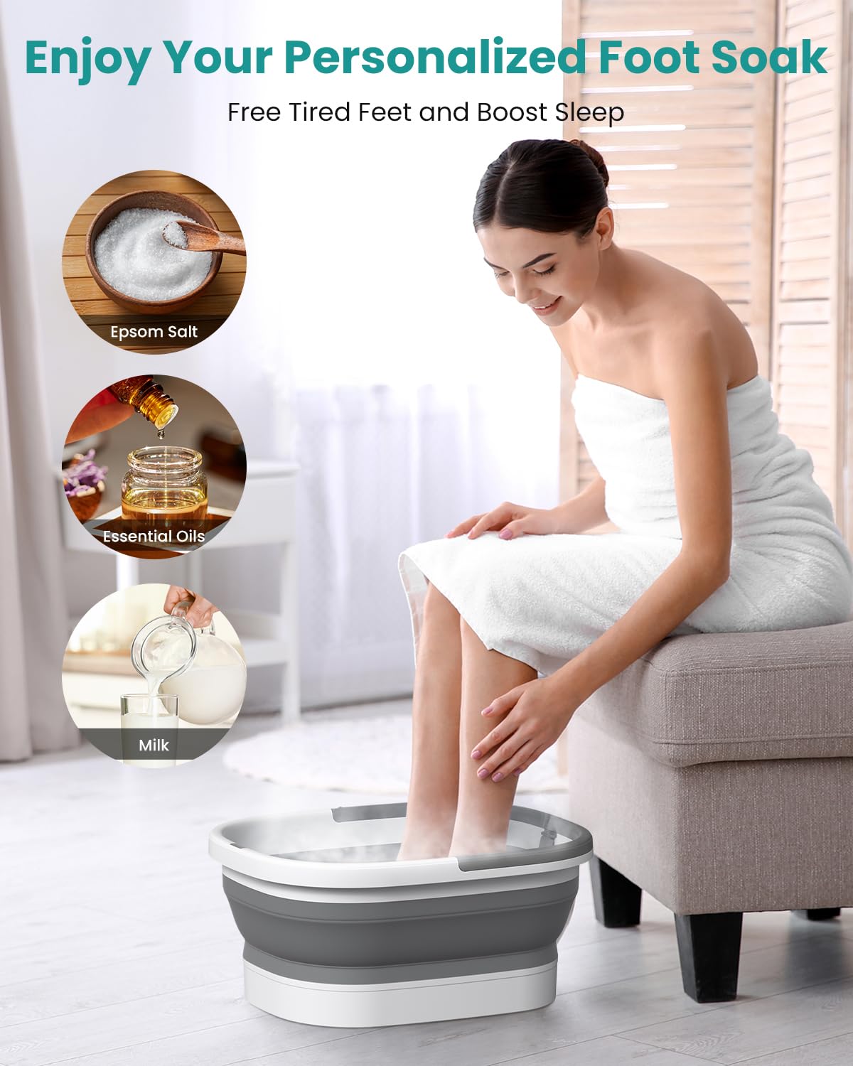 Nekteck foot tub next to ruler showing generous interior space