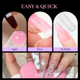 Nelrona dual forms placed on natural nails illustrating easy use