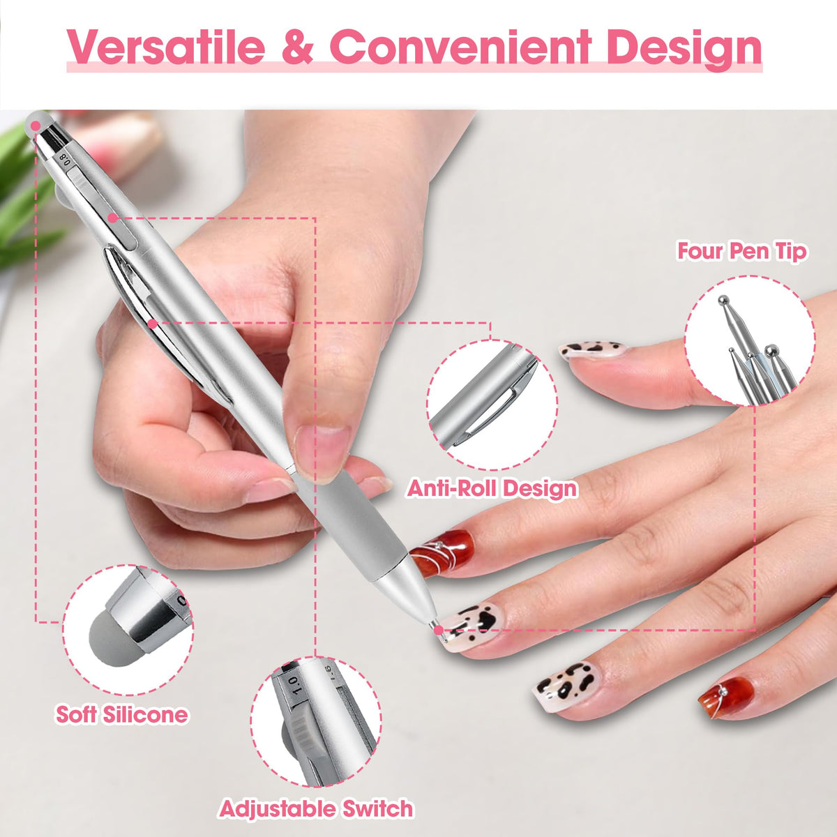 Nelrona pen placing rhinestone on nail demonstrating accurate placement
