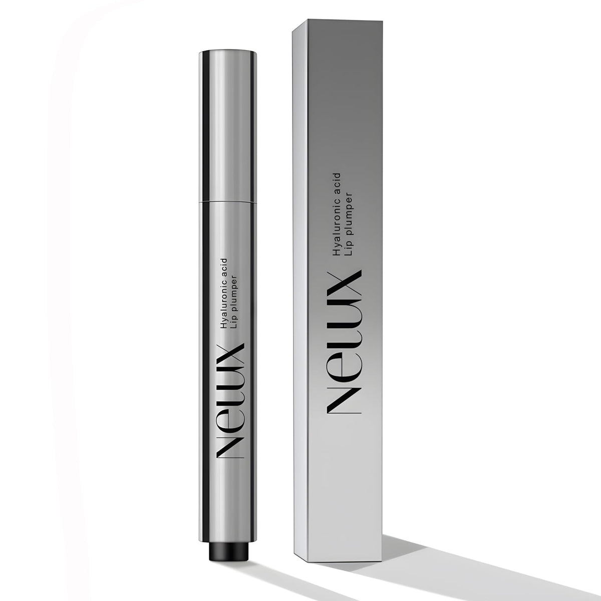 Nelux front packaging showing clear plumper and glossy finish benefit