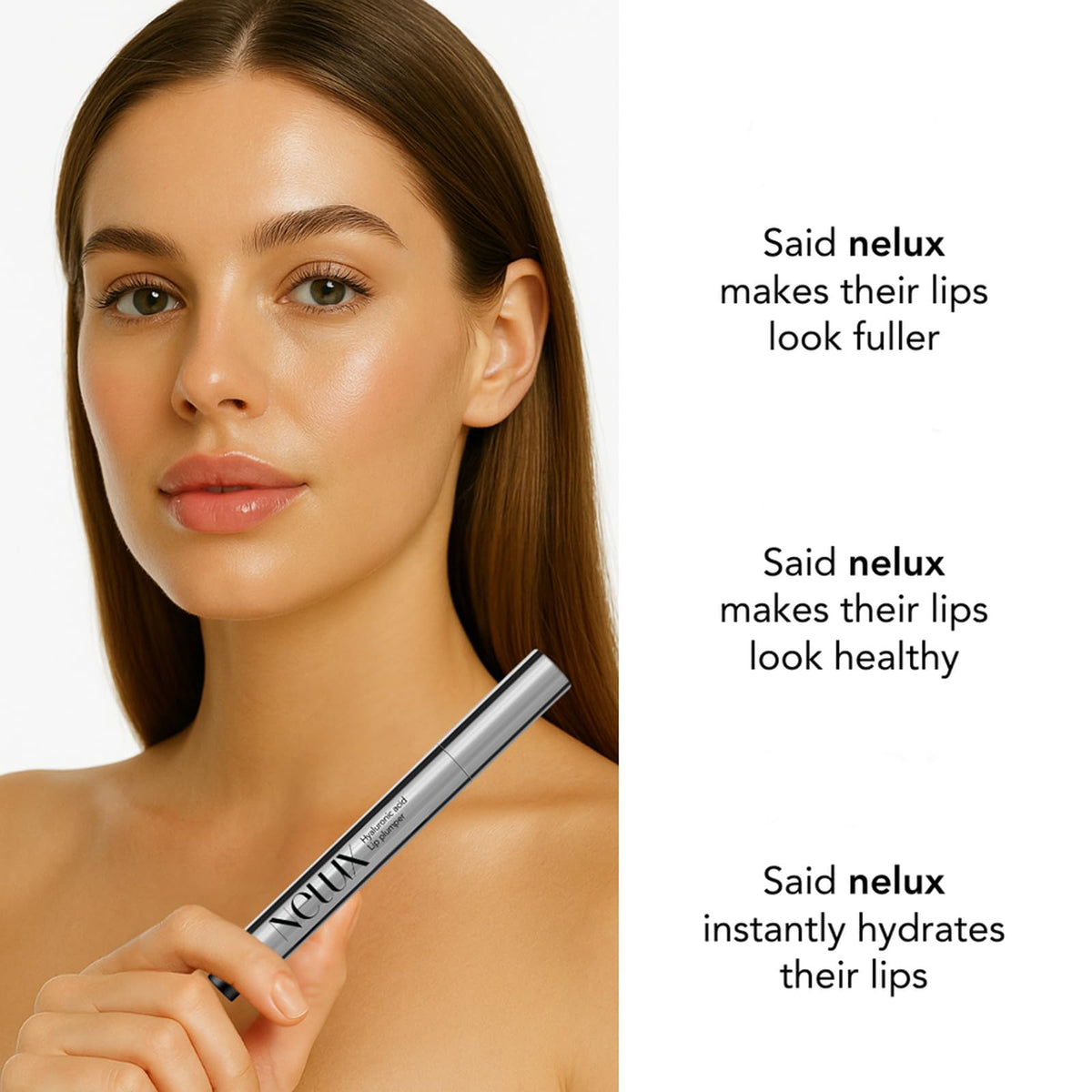 Nelux lips before and after demonstrating visible fullness benefit