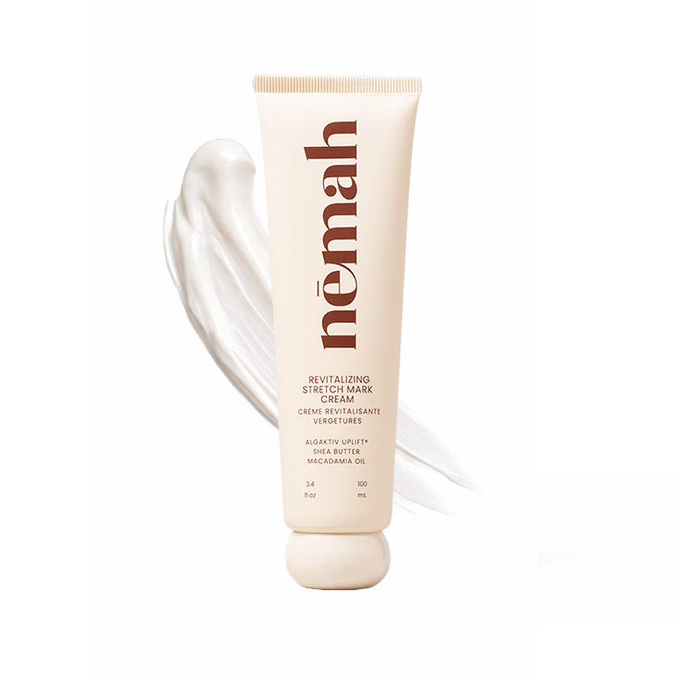 Nemah front tube of stretch mark cream showing packaging and easy dispensing benefit