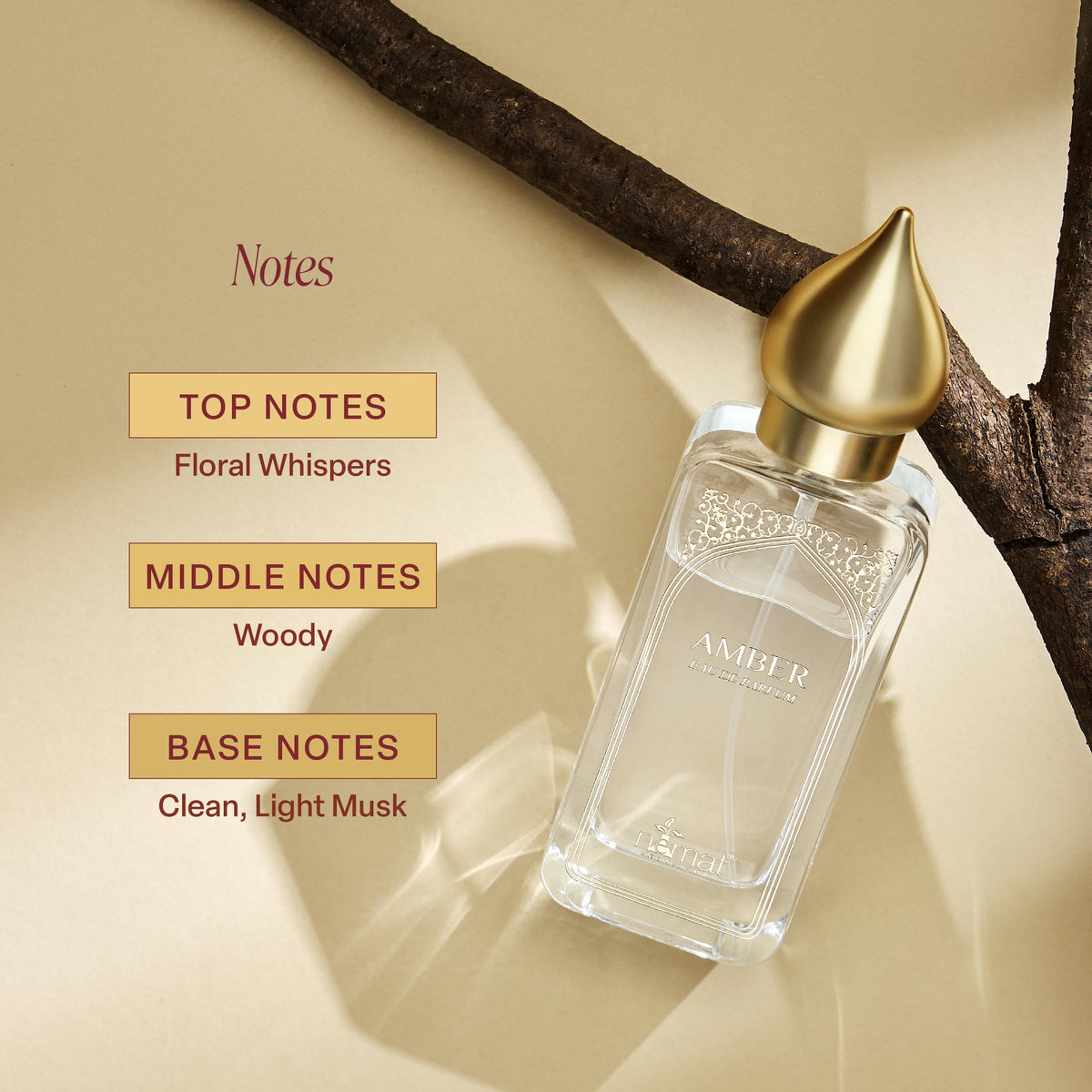Nemat amber bottle label detail highlighting brand and premium quality