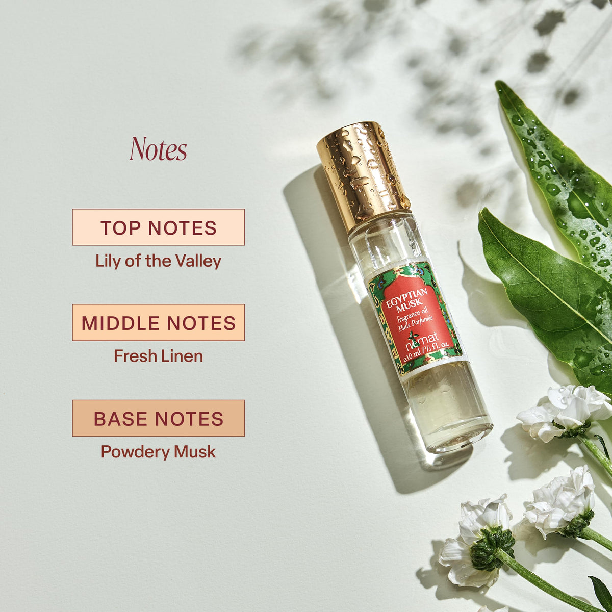 Nemat Egyptian Musk oil texture on palm demonstrating smooth, skin-friendly feel